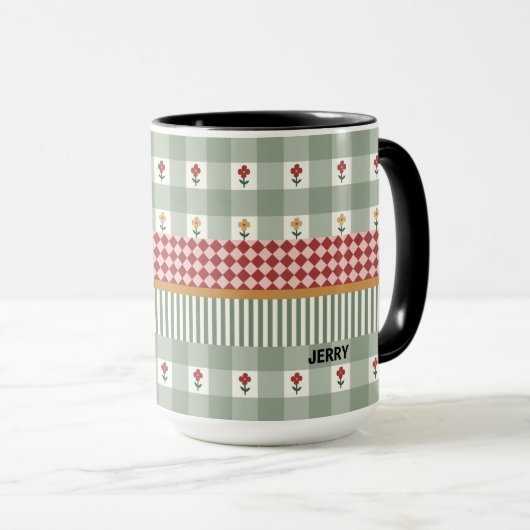 Personalized Sage Green Floral Name Mug Mok (Voorkant rechts)