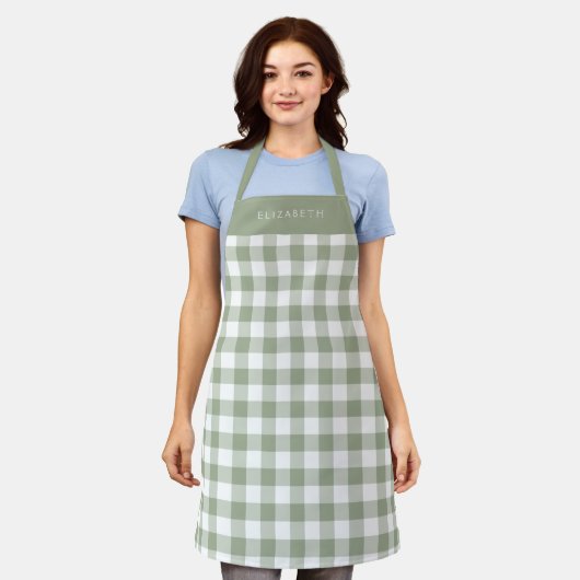 Personalized Sage Green Gingham Check Pattern Schort (Gedragen)