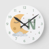 Personalized Sage Green Moon Nursery Clock Custom Ronde Klok (Voorkant)
