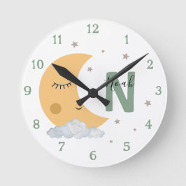 Personalized Sage Green Moon Nursery Clock Custom Ronde Klok