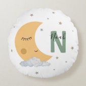Personalized Sage Green Moon Nursery Throw Pillow Rond Kussen (Voorkant)