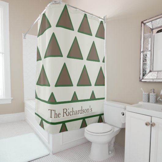 Personalized Sage Green Taupe Triangle Modern Chic Douchegordijn (In situ)