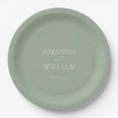Personalized Sage Green Wedding Paper Plates Papieren Bordje (Voorkant)