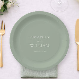 Personalized Sage Green Wedding Paper Plates Papieren Bordje