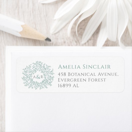 Personalized sage green wedding return address etiket (Insitu)