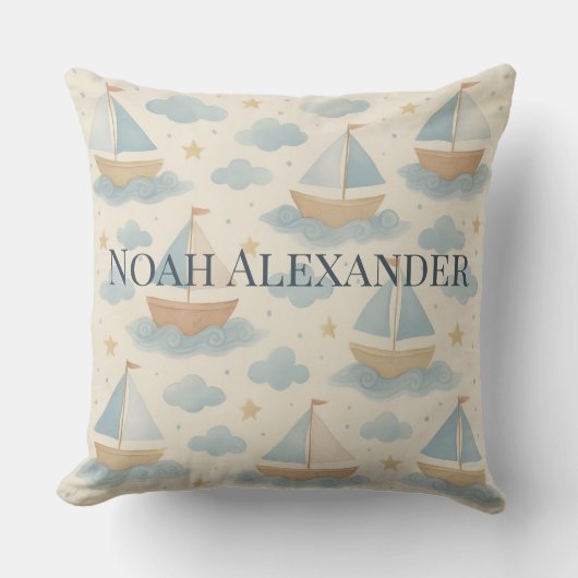 Personalized Sailboat Nursery Pillow Kussen (Voorkant)