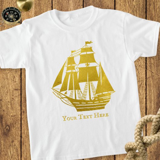 Personalized Sailing Faux Gold Nautical Tall Ship T-shirt