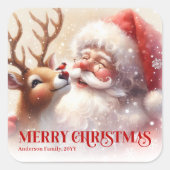 Personalized Santa and Rudolph Cute Christmas Kids Vierkante Sticker (Voorkant)