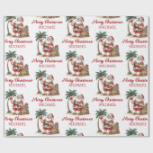 Personalized Santa Beach Tropical Hawaiian Palm Cadeaupapier (Vlak)
