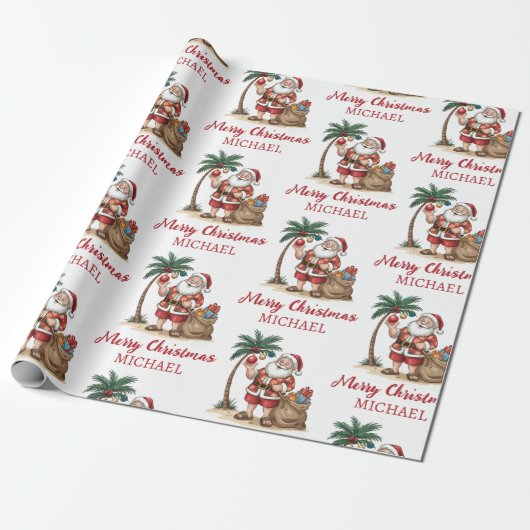Personalized Santa Beach Tropical Hawaiian Palm    Cadeaupapier (Uitgerold)