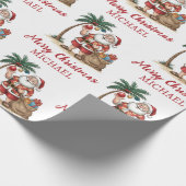Personalized Santa Beach Tropical Hawaiian Palm    Cadeaupapier (Hoek)