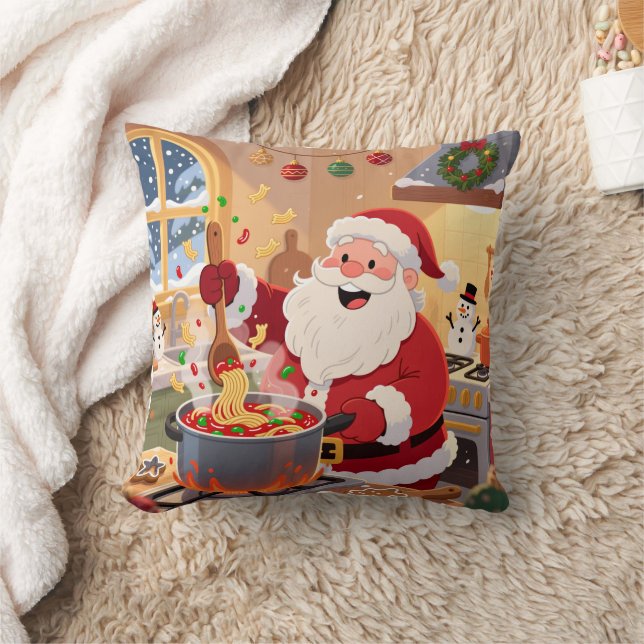 Personalized Santa Chef Pasta Night Throw Pillow Kussen (Deken)