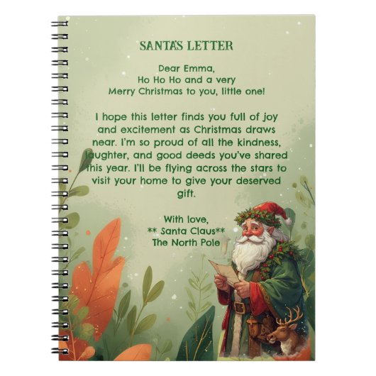 Personalized Santa Claus North Pole Reindeer Green Notitieboek (Voorkant)