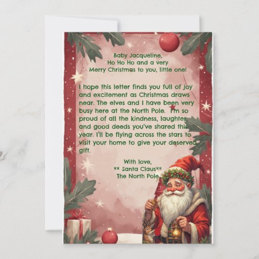 Personalized Santa Claus North Pole Reindeer Red  Feestdagenkaart (Voorkant)