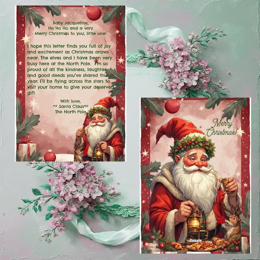 Personalized Santa Claus North Pole Reindeer Red Feestdagenkaart