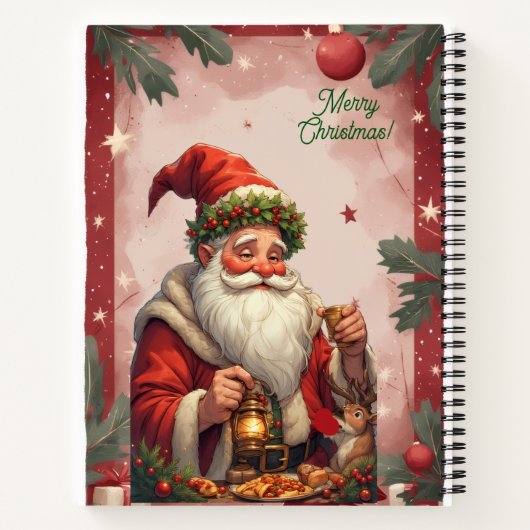 Personalized Santa Claus North Pole Reindeer Red Notitieboek (Achterkant)