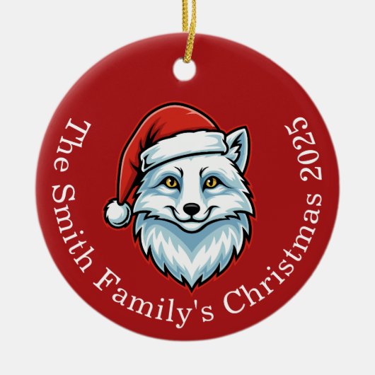 Personalized Santa Fox Ceramic Christmas Ornament  (Voorkant)