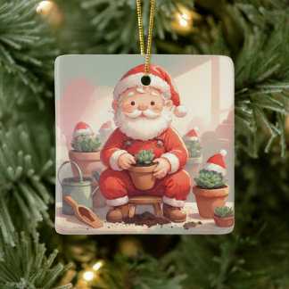 Personalized Santa Gardener Succulent Christmas Keramisch Ornament