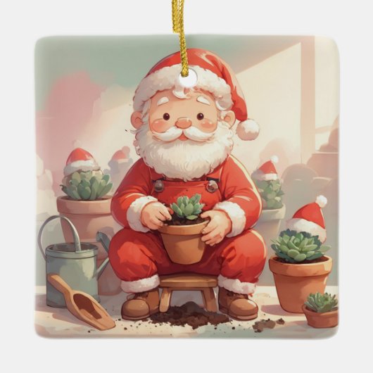 Personalized Santa Gardener Succulent Christmas Keramisch Ornament (Voorkant)