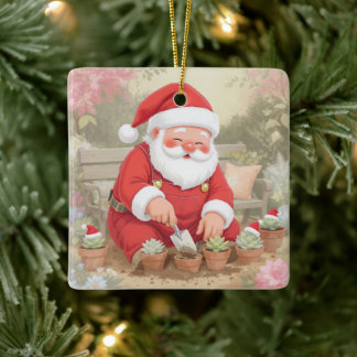 Personalized Santa Gardener Succulent Christmas Keramisch Ornament