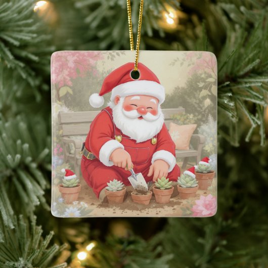 Personalized Santa Gardener Succulent Christmas Keramisch Ornament (Boom)