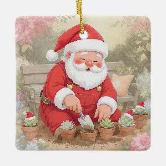 Personalized Santa Gardener Succulent Christmas Keramisch Ornament (Voorkant)