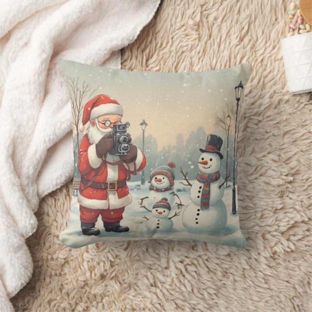 Personalized Santa Photographer & Snowman Selfie  Kussen (Deken)