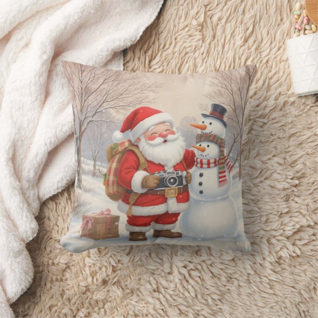 Personalized Santa Photographer & Snowman Selfie  Kussen (Deken)