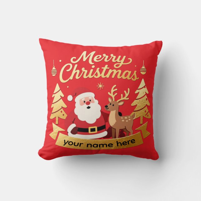 Personalized Santa Reindeer Christmas Pillow Kussen (Voorkant)