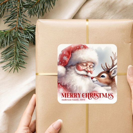 Personalized Santa Rudolph Christmas Kids Gift  Vierkante Sticker