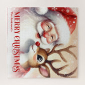 Personalized Santa Rudolph Snowy Christmas Puzzle Legpuzzel (Horizontaal)