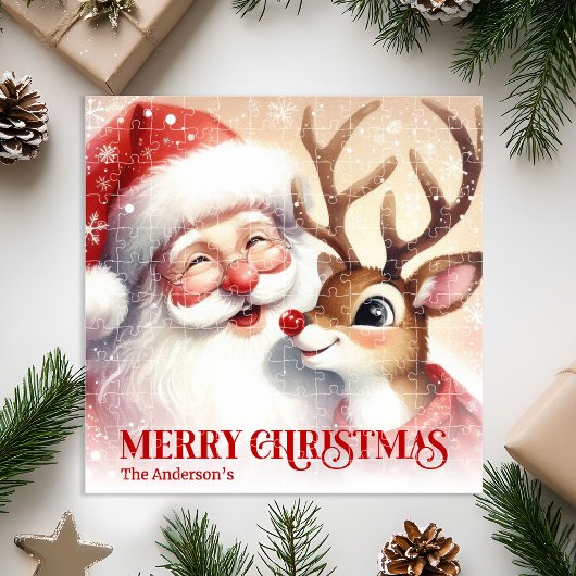 Personalized Santa Rudolph Snowy Christmas Puzzle Legpuzzel