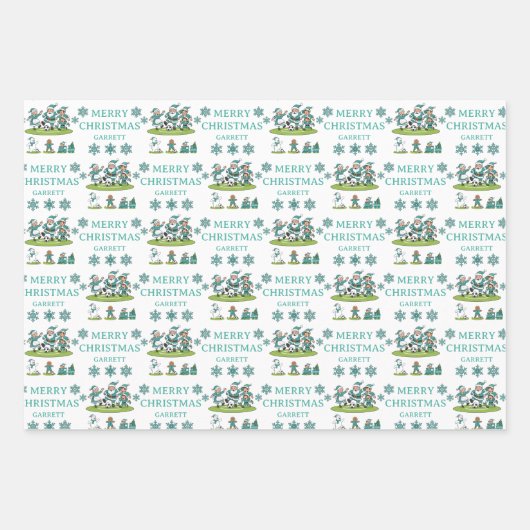 Personalized Santa Soccer Wrapping Paper Sheets (Voorkant)