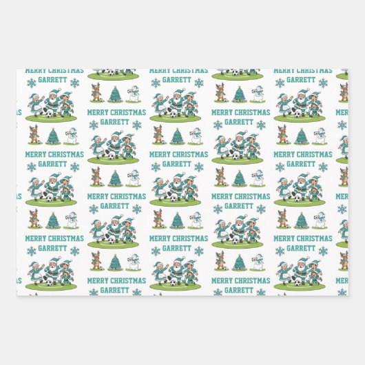 Personalized Santa Soccer Wrapping Paper Sheets (Voorkant 2)