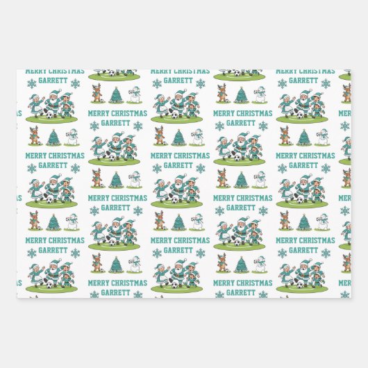 Personalized Santa Soccer Wrapping Paper Sheets (Voorkant)