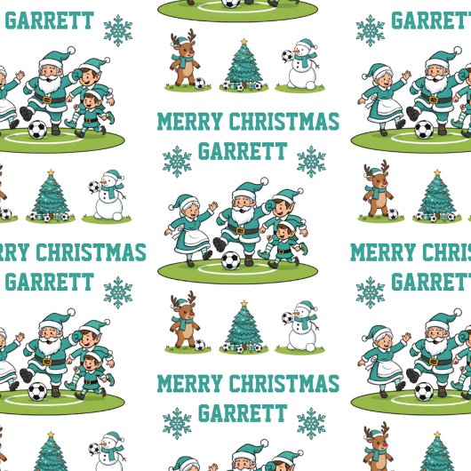 Personalized Santa Soccer Wrapping Paper Sheets