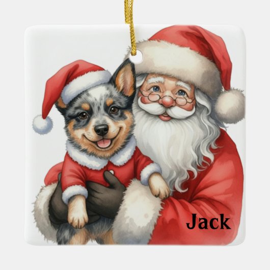 Personalized Santa with Australian Cattle Dog Keramisch Ornament (Voorkant)