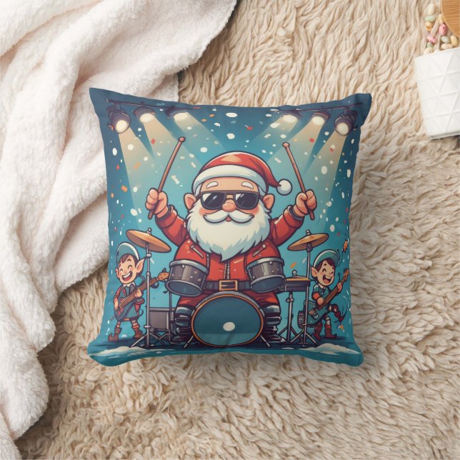 Personalized Santa's Drumming Rock Band  Kussen (Deken)