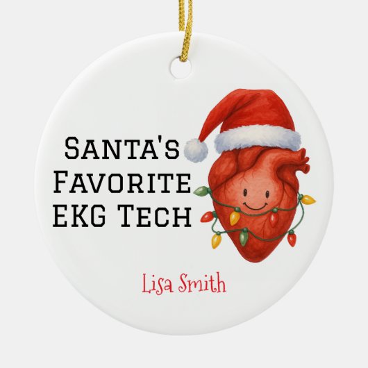 Personalized Santa's EKG Tech  Keramisch Ornament (Voorkant)