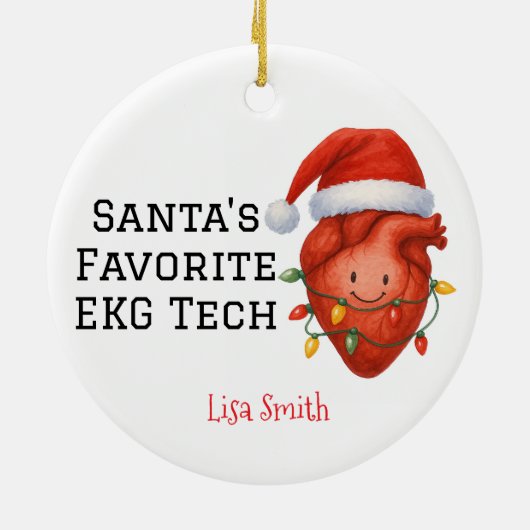 Personalized Santa's EKG Tech Keramisch Ornament (Achterkant)