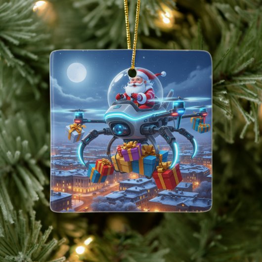 Personalized Santa's High-Tech Delivery Drone Keramisch Ornament (Boom)