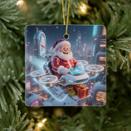 Personalized Santa's High-Tech Delivery Drone Keramisch Ornament (Boom)