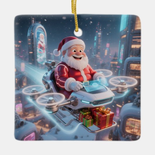 Personalized Santa's High-Tech Delivery Drone Keramisch Ornament (Voorkant)