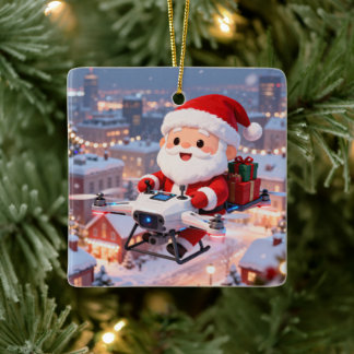 Personalized Santa's High-Tech Delivery Drone Keramisch Ornament