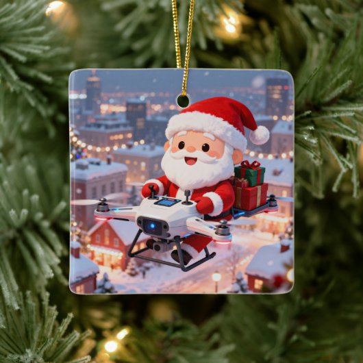 Personalized Santa's High-Tech Delivery Drone Keramisch Ornament (Boom)