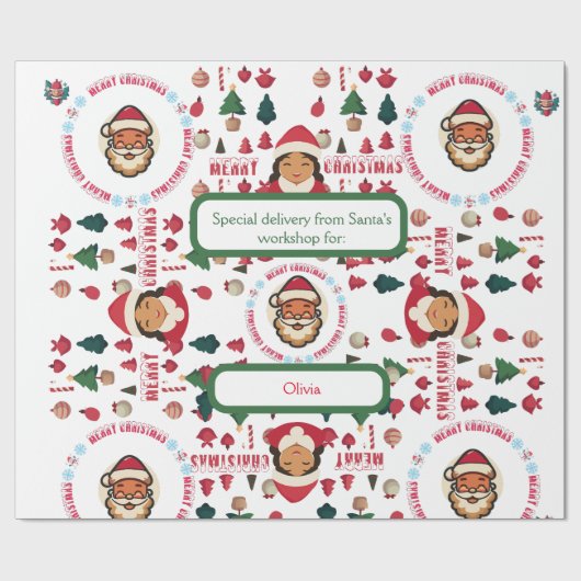 Personalized Santa's Workshop Christmas Gift Wrap Cadeaupapier (Vlak)