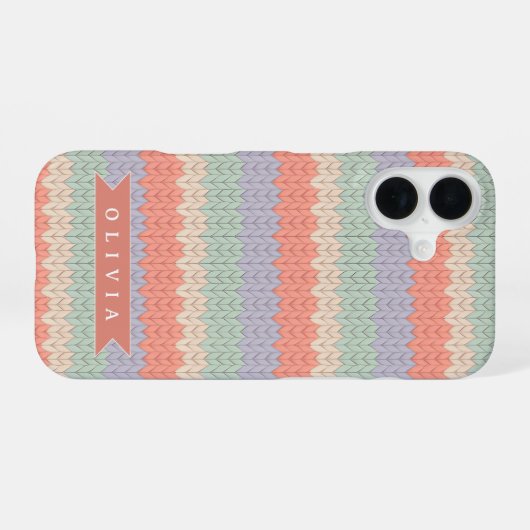 Personalized Scandinavian Pastel Knit Pattern Name iPhone 16 Hoesje (Achterkant horizontaal)