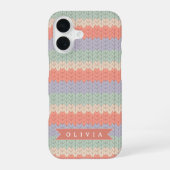 Personalized Scandinavian Pastel Knit Pattern Name iPhone 16 Hoesje (Achterkant)