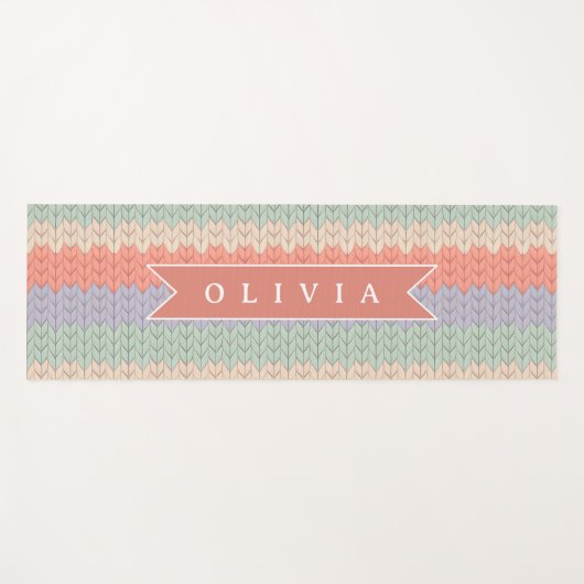 Personalized Scandinavian Pastel Knit Pattern Name Yogamat (Voorkant (horizontaal))