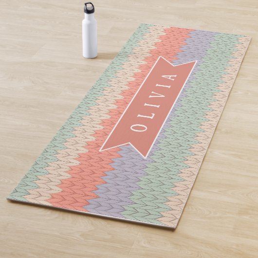 Personalized Scandinavian Pastel Knit Pattern Name Yogamat (In situ)